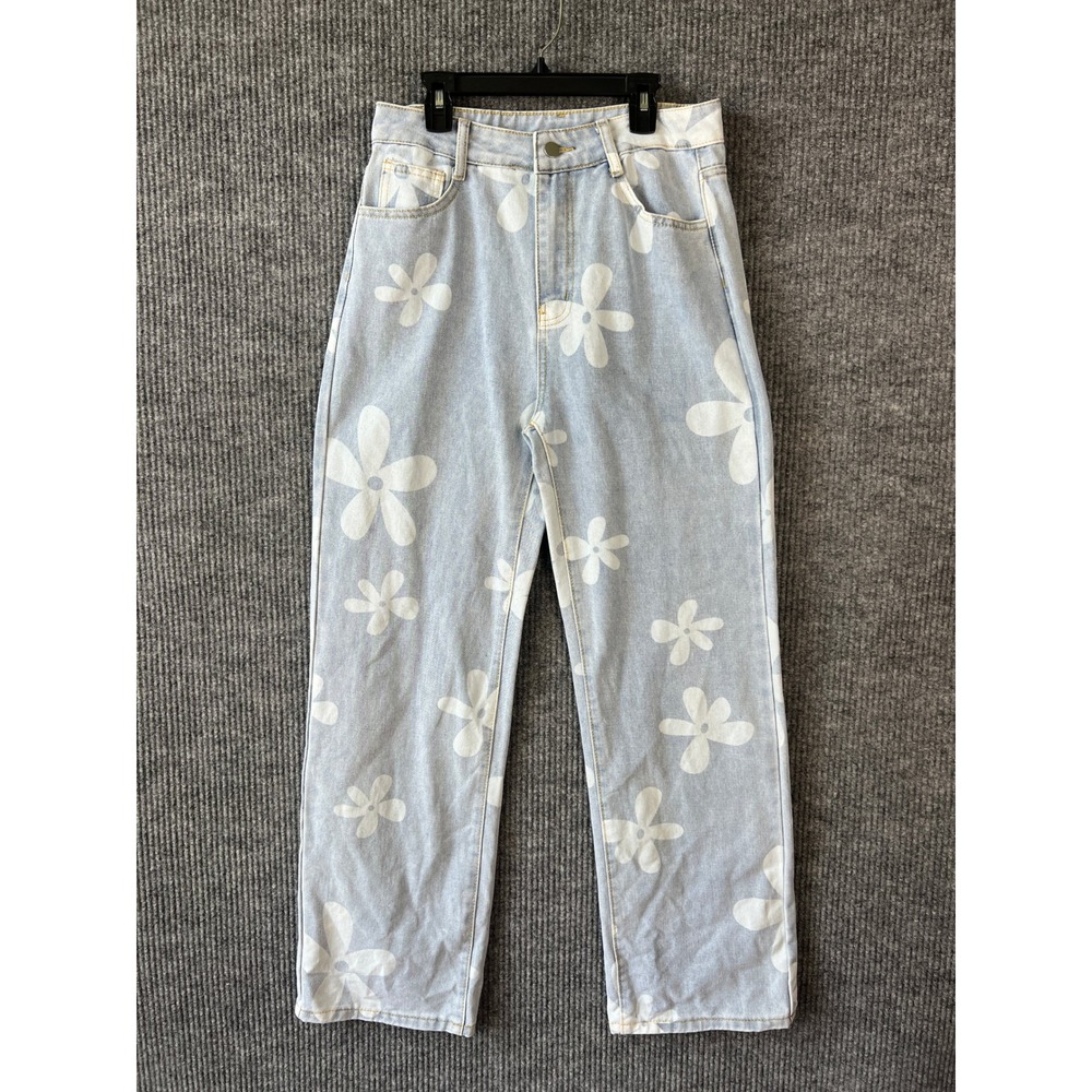 SHEIN Floral Daisy Jeans Women 6 Light Wash Straight Leg Cottagecore Denim